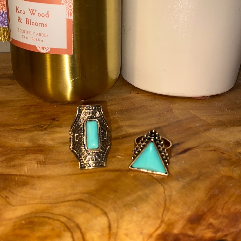 Gold and turquoise rings, gently used. Bought from online boutique. Great cond!